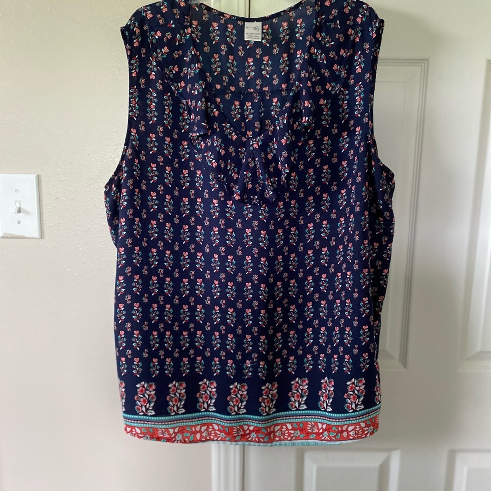 Terra & Sky Ruffled Blue and Red Blouse